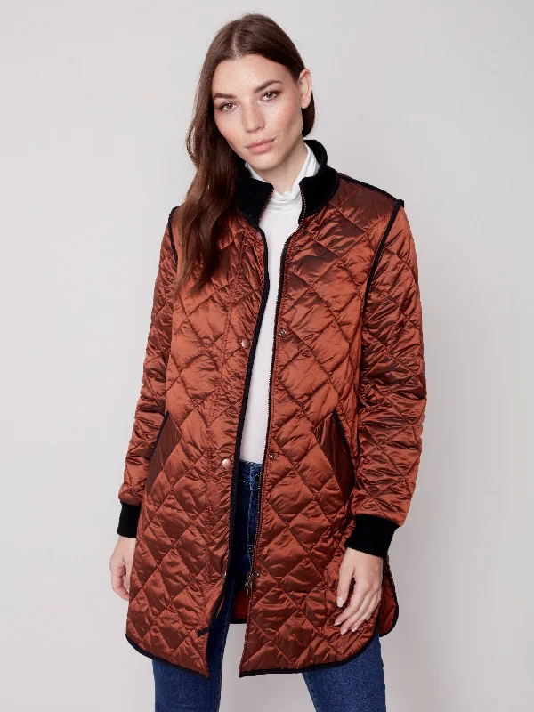 Long Quilted Puffer Jacket - Cinnamon