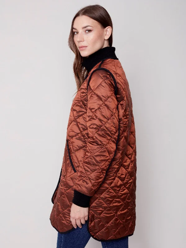 Long Quilted Puffer Jacket - Cinnamon