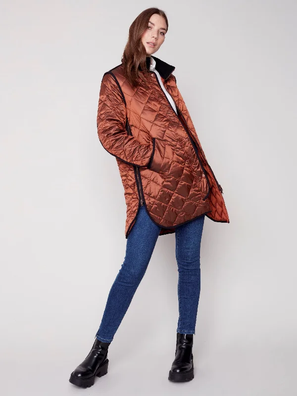 Long Quilted Puffer Jacket - Cinnamon