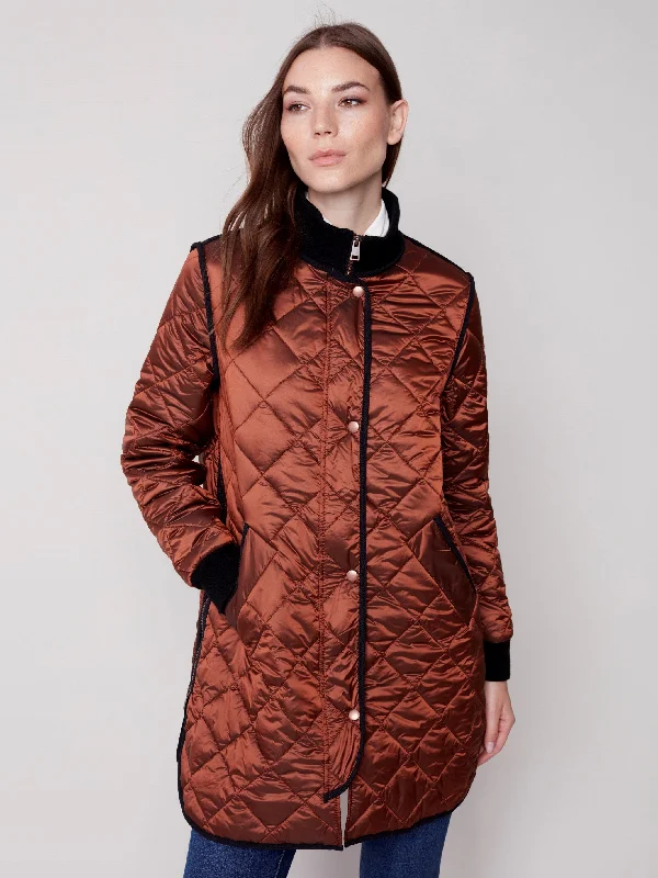 Long Quilted Puffer Jacket - Cinnamon