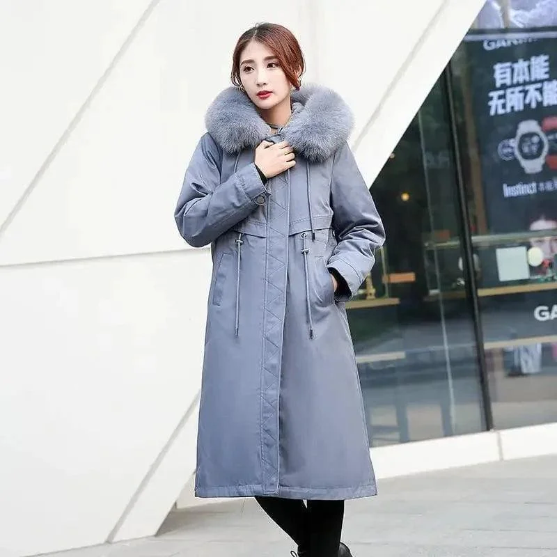 Medium length heavy and slim detachable fur coat