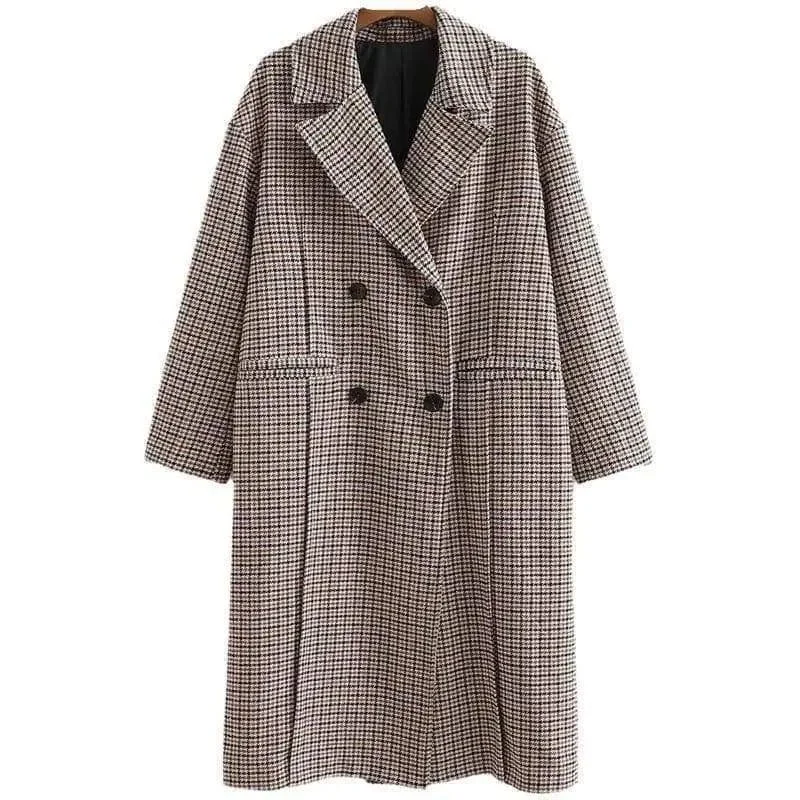 Retro Wild Long Houndstooth Woolen Coat