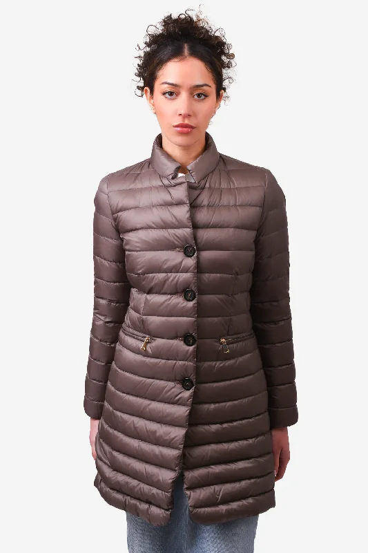 Moncler Grey Long Thin Puff Jacket Size 0