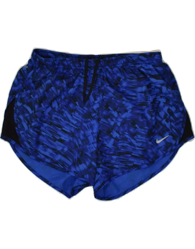 NIKE Womens Abstract Pattern Sport Shorts UK 8 Small Navy Blue Polyester