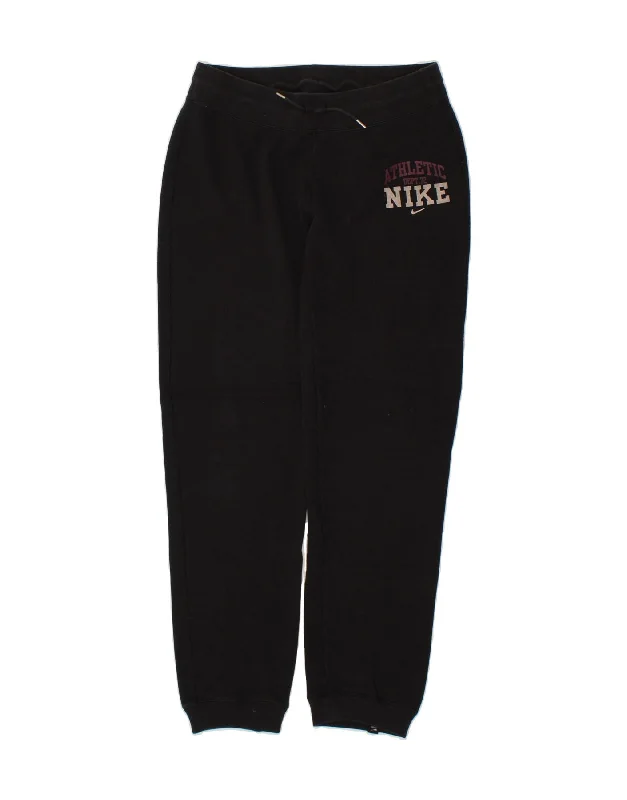 NIKE Womens Graphic Tracksuit Trousers Joggers UK 14 Medium Black Cotton