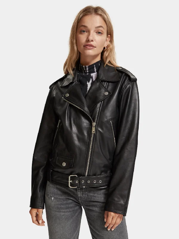 Oversized leather biker jacket