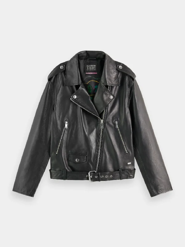 Oversized leather biker jacket