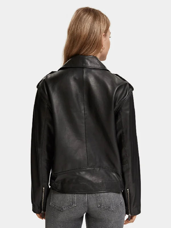 Oversized leather biker jacket