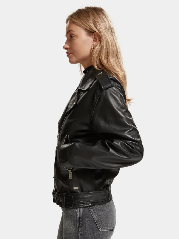 Oversized leather biker jacket