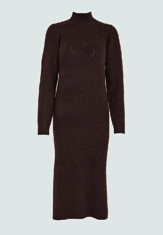 PCPaula Helene Puff Sleeve Knit Dress - Chicory Coffee