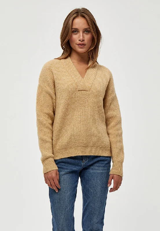 Penelope V-neck Pullover - Warm Sand Melange