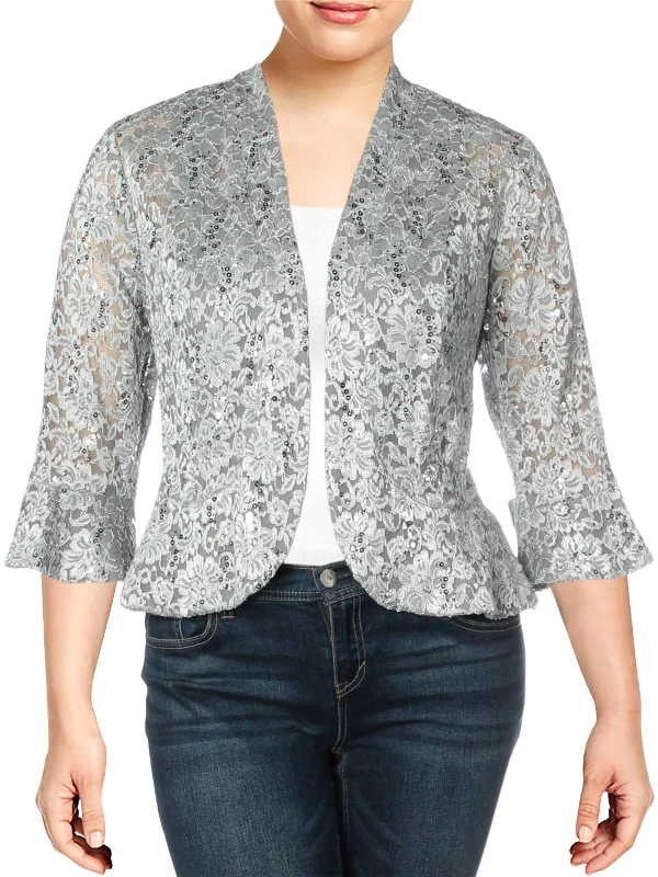 Plus Womens Lace Sequined Jacket