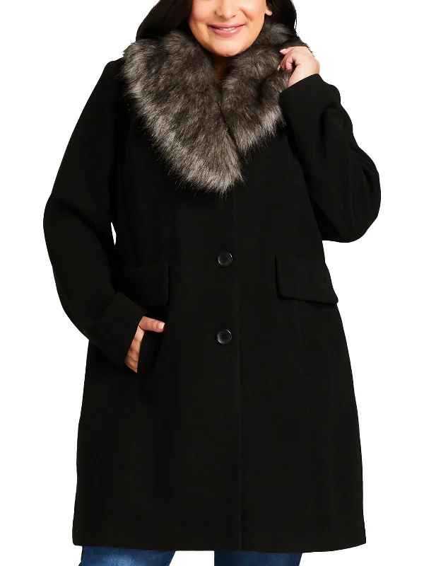 Plus Womens Woven Long Sleeves Long Coat