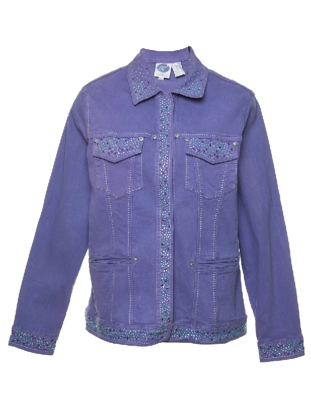 Purple 1990s Embellished Denim Jacket - M