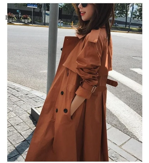 Real Photo Cloak Dust Coat Spring Women's Clothes Trench Coat Stylish Double Breasted Long Windbreakers Slim Waist Outerwear