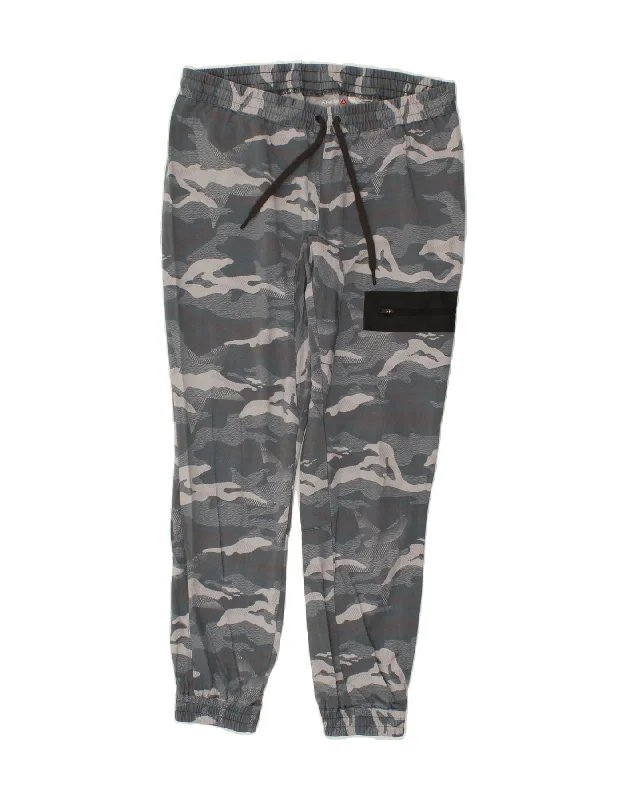 REEBOK Womens Tracksuit Trousers Joggers UK 14 Medium Grey Camouflage