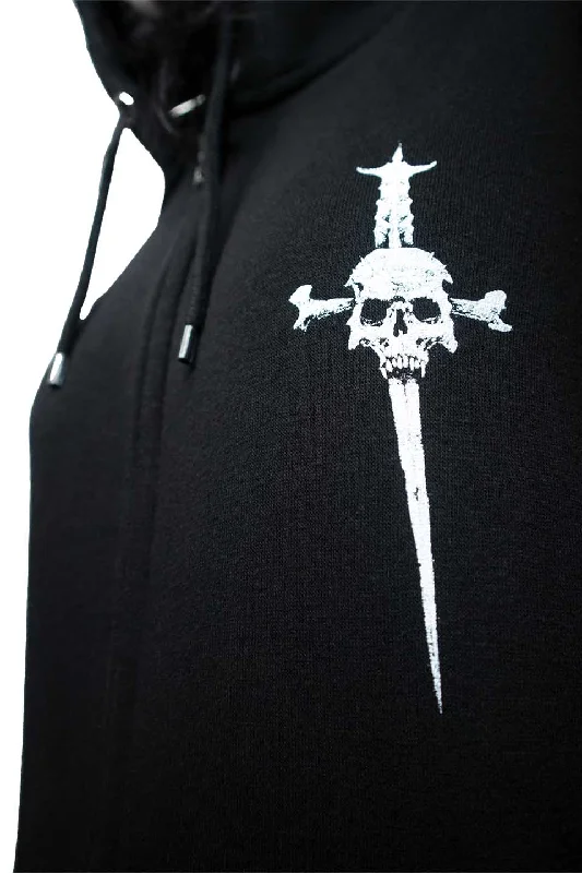 UNISEX Black/White Dagger Coffin Zip Hoodie