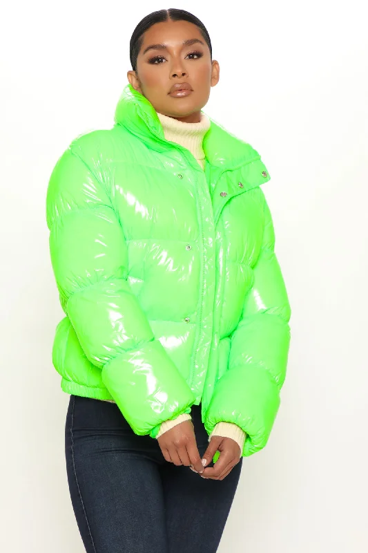 What A View Puffer Jacket - Neon Green