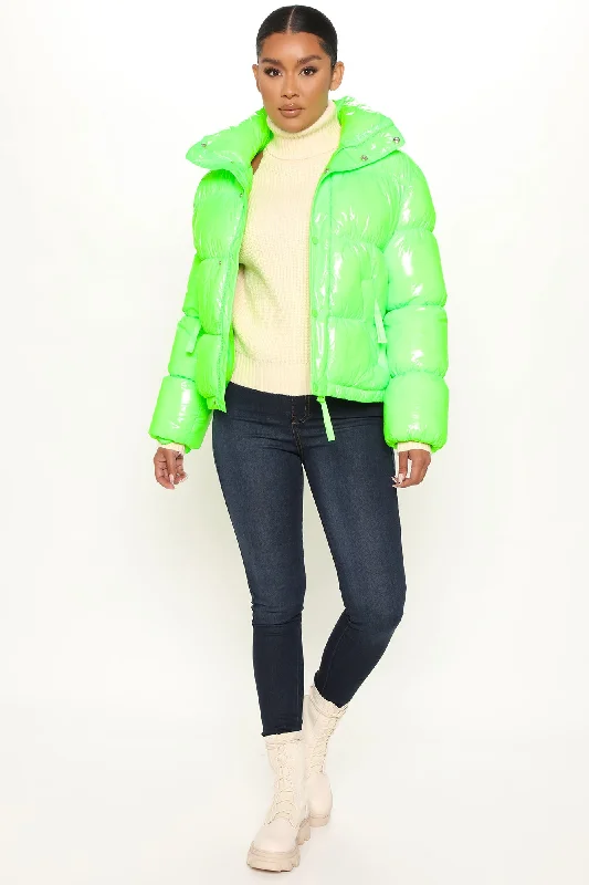 What A View Puffer Jacket - Neon Green