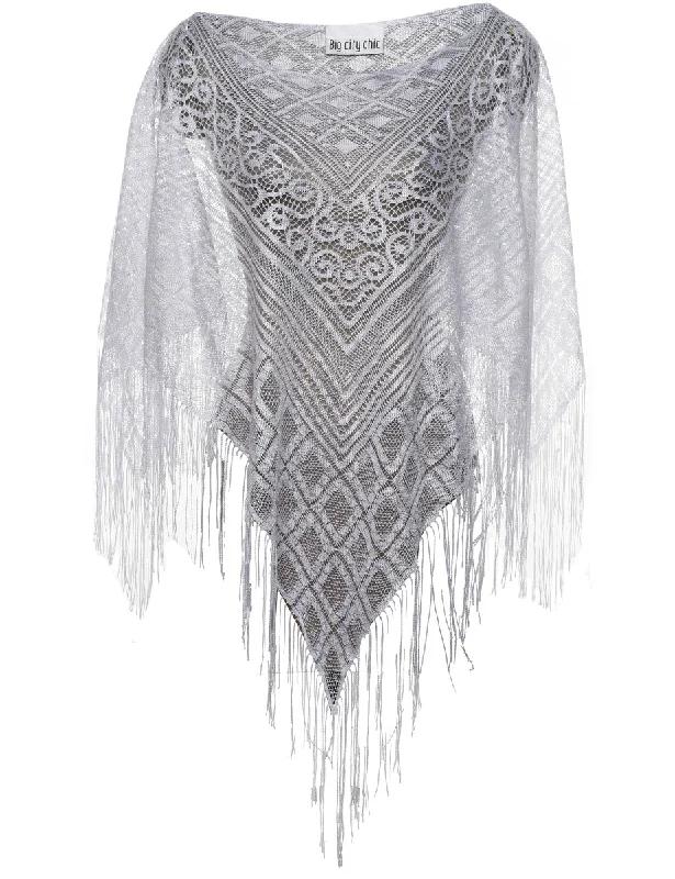 White Crochet Poncho - L