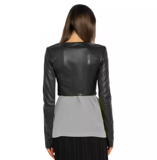 Women Slim Fit Cropped Stylish Side Zipped Biker Jacket