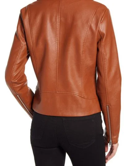 Women Tan Brown Biker Leather Jacket