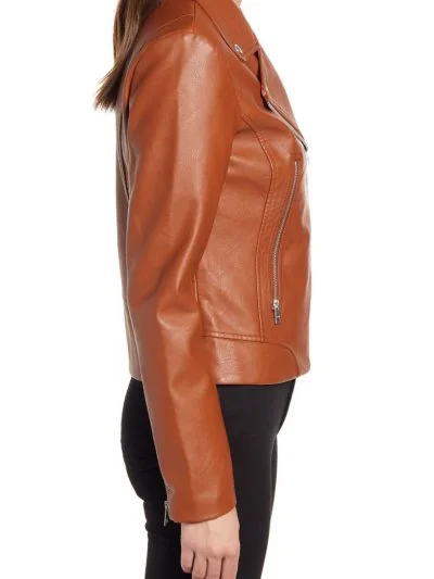 Women Tan Brown Biker Leather Jacket