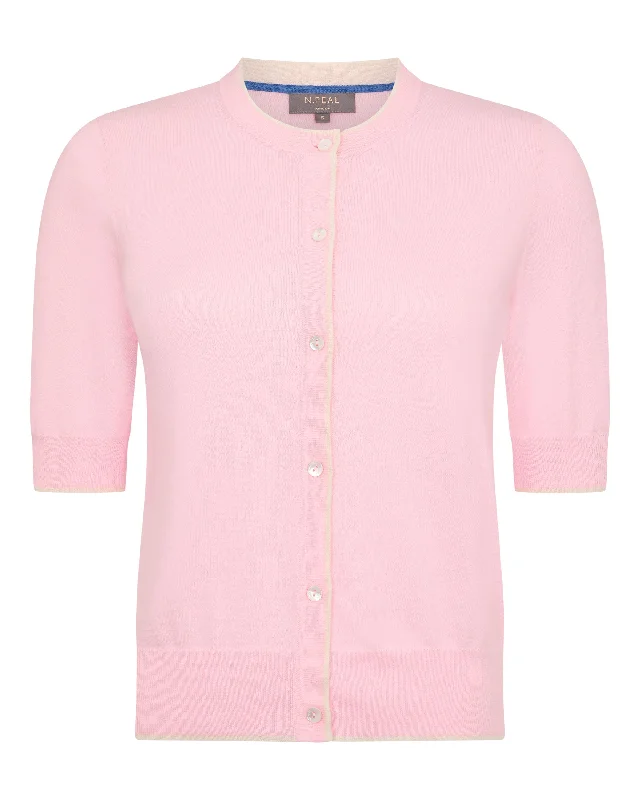 Women's Cotton Cashmere Short Sleeve Cardigan Spring Pink