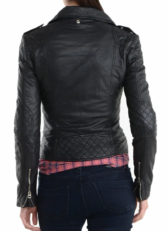 Women's Genuine Leather Motorcycle Jacket Black WJ005