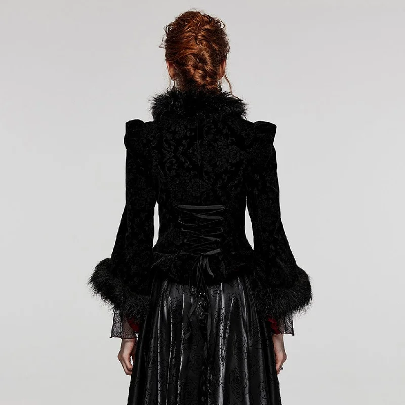 Women's Gothic Plunging Faux Fur Splice Velvet Coat