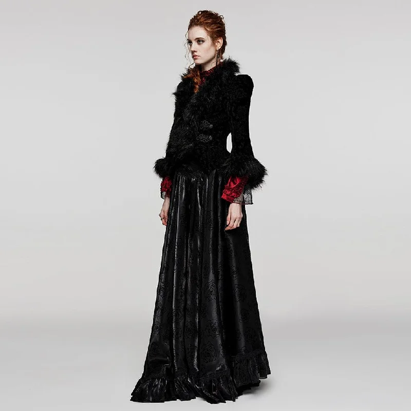 Women's Gothic Plunging Faux Fur Splice Velvet Coat