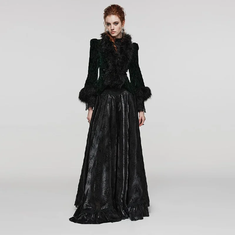 Women's Gothic Plunging Faux Fur Splice Velvet Coat