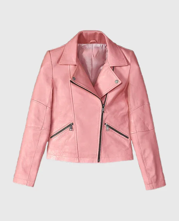 Women's Pink Leather Biker Jacket