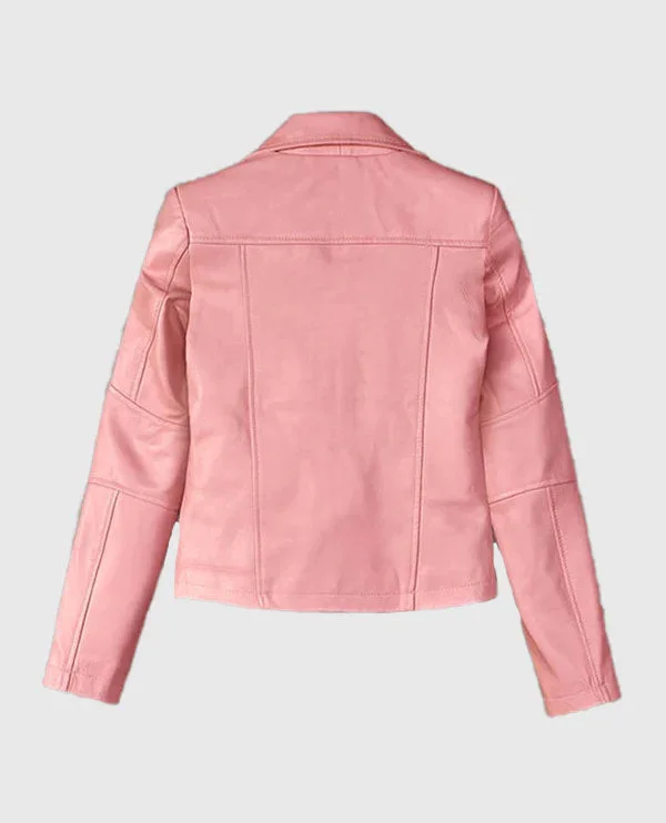 Women's Pink Leather Biker Jacket