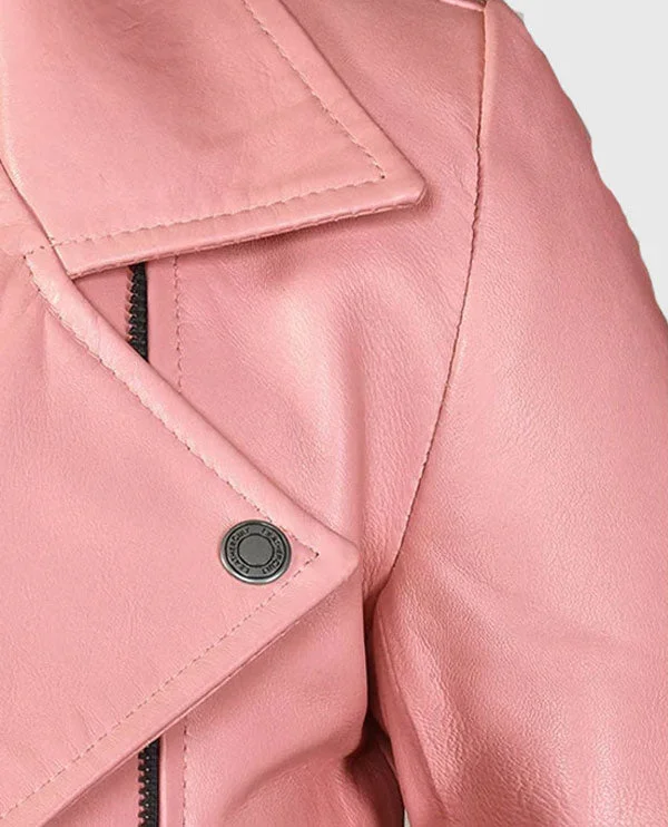 Women's Pink Leather Biker Jacket