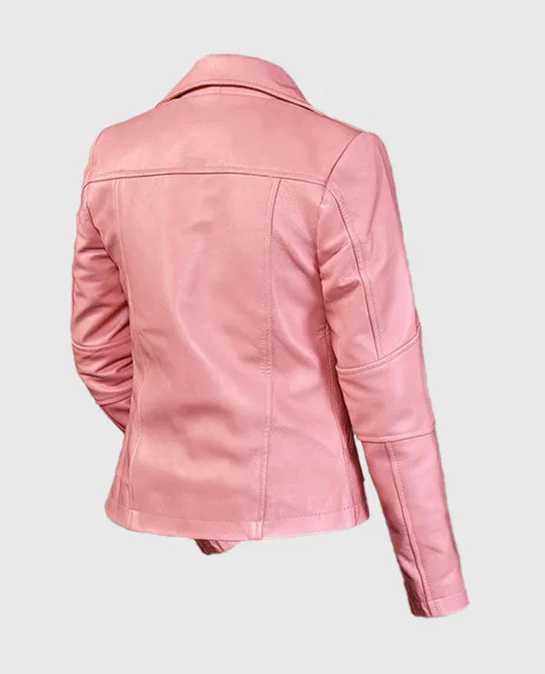 Women's Pink Leather Biker Jacket