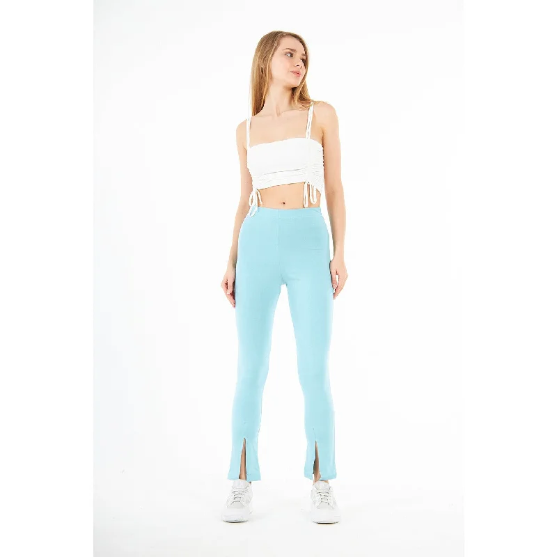 Light Blue Split Hem Leggings