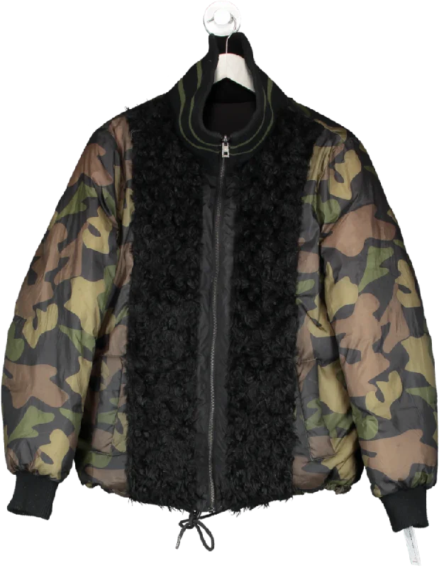 Zadig & Voltaire Green Reversible Camo & Faux Fur Jacket UK XS