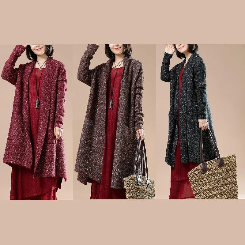 Burgundy long sleeve knit cardigans oversize coats