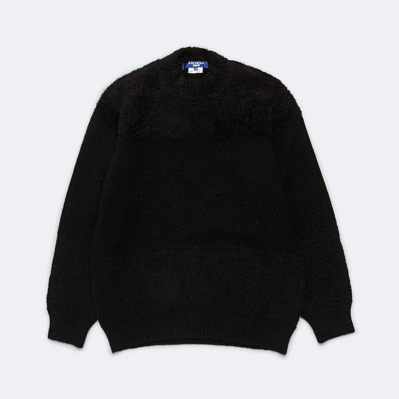 Wool Mix Jersey Stripe Crewneck - Black