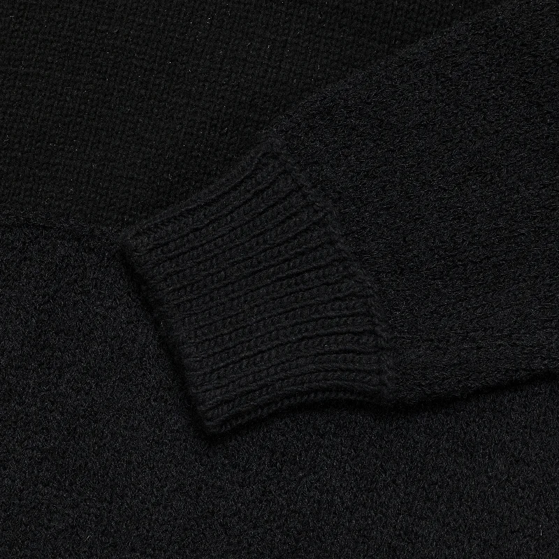 Wool Mix Jersey Stripe Crewneck - Black