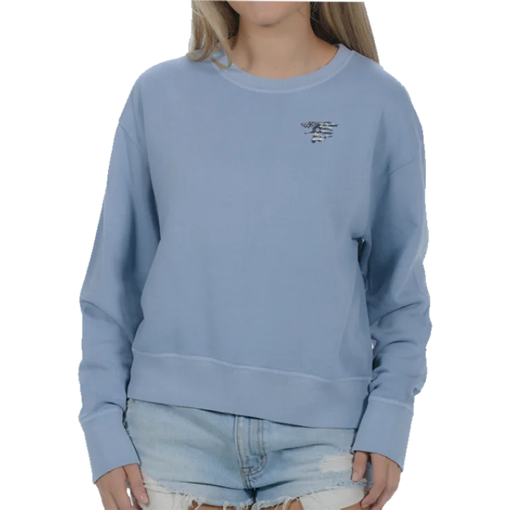 Ladies Trident Flag Garment Dyed Fleece Crew Sweatshirt