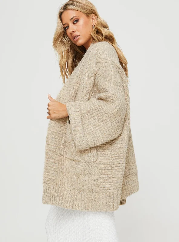 Paisleigh Cable Knit Cardigan Beige