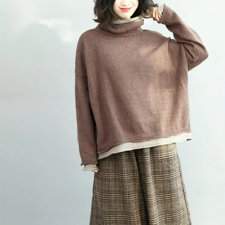 Winter high neck  knit blouse oversized long sleeve knit sweat tops