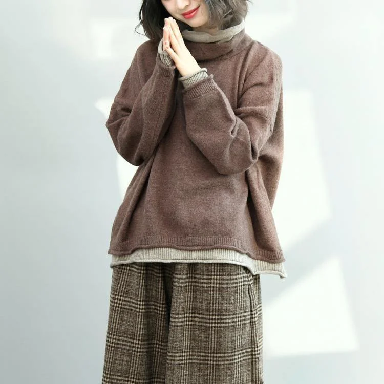 Winter high neck  knit blouse oversized long sleeve knit sweat tops