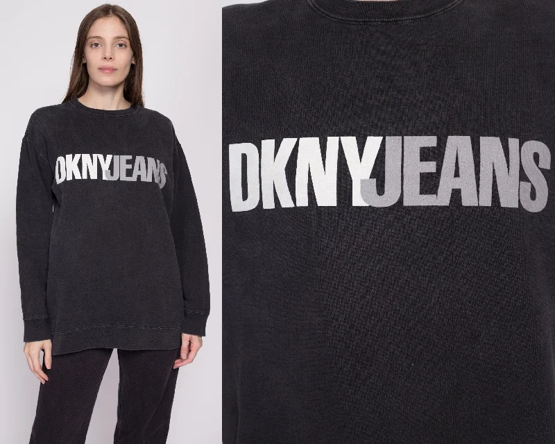 One Size 90s DKNY Jeans Black Crewneck Sweatshirt