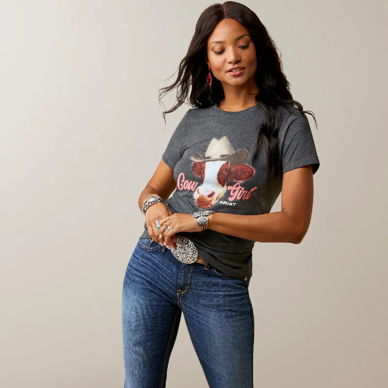 10045449 Ariat Wms Cow Girl SS Tee Charcoal Heather