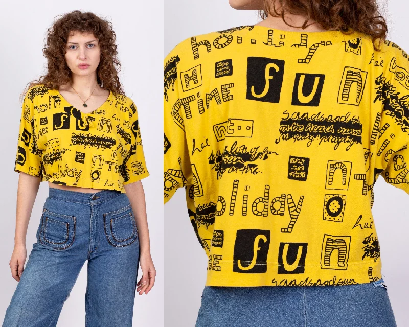 80s Sand & Sun Holiday Fun Time Graphic Cropped Tee - Small