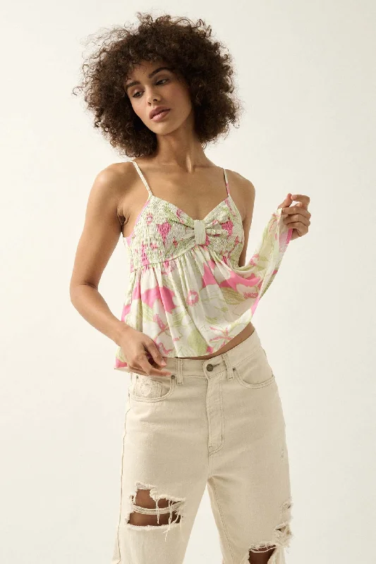 Kauai Cove Smocked Floral Babydoll Cami Top