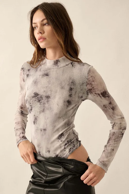 Smokeshow Tie-Dye Mesh Mock Neck Bodysuit